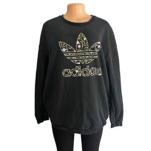 Adidas Black Trefoil Floral Ruched Ruching Sleeves  Sweatshirt